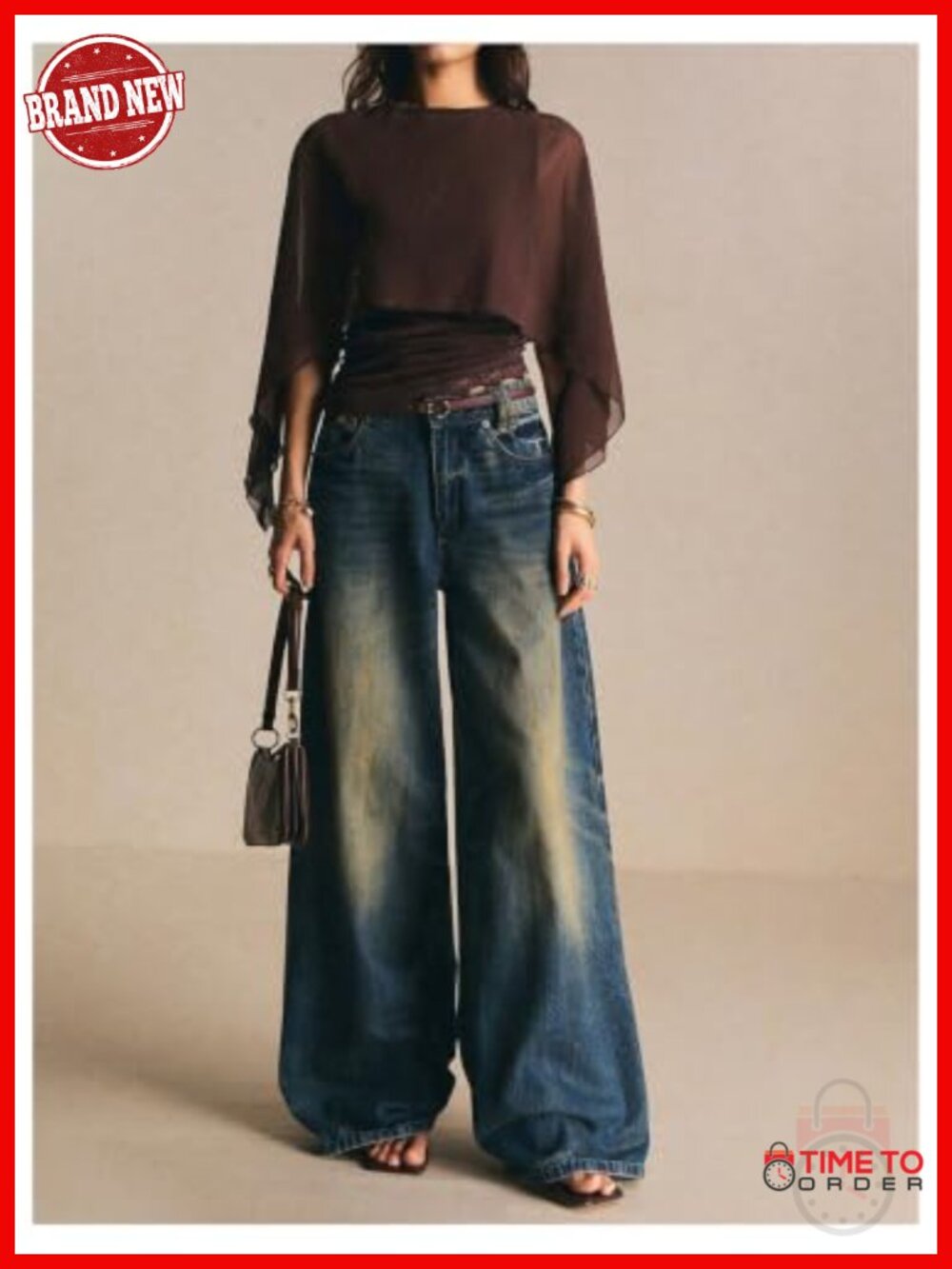Women's Sheer Chiffon Asymmetrical Blouse 2-in-1 Layered Mesh Top Long Sleeve - Picture 4 of 4